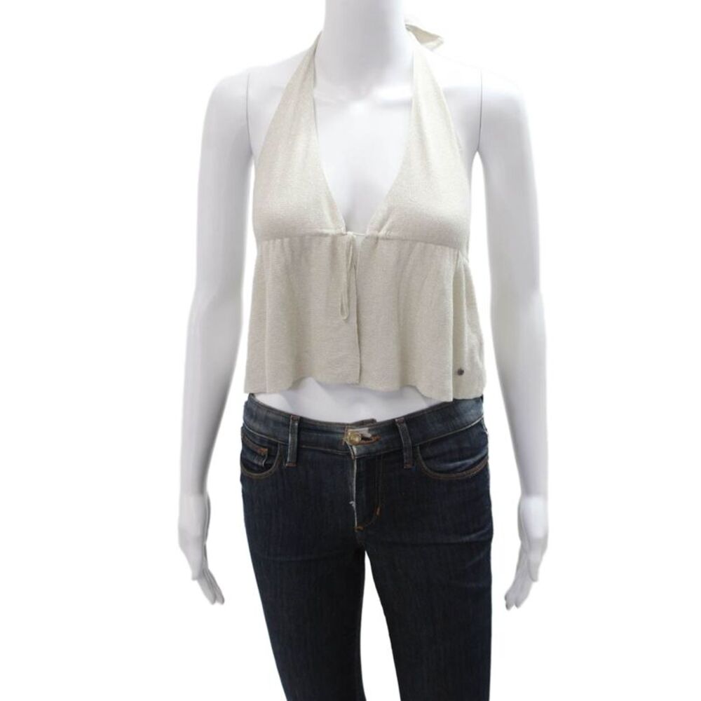Brownie Women Cropped Sleeveless Top Beige Drawstring Size XS